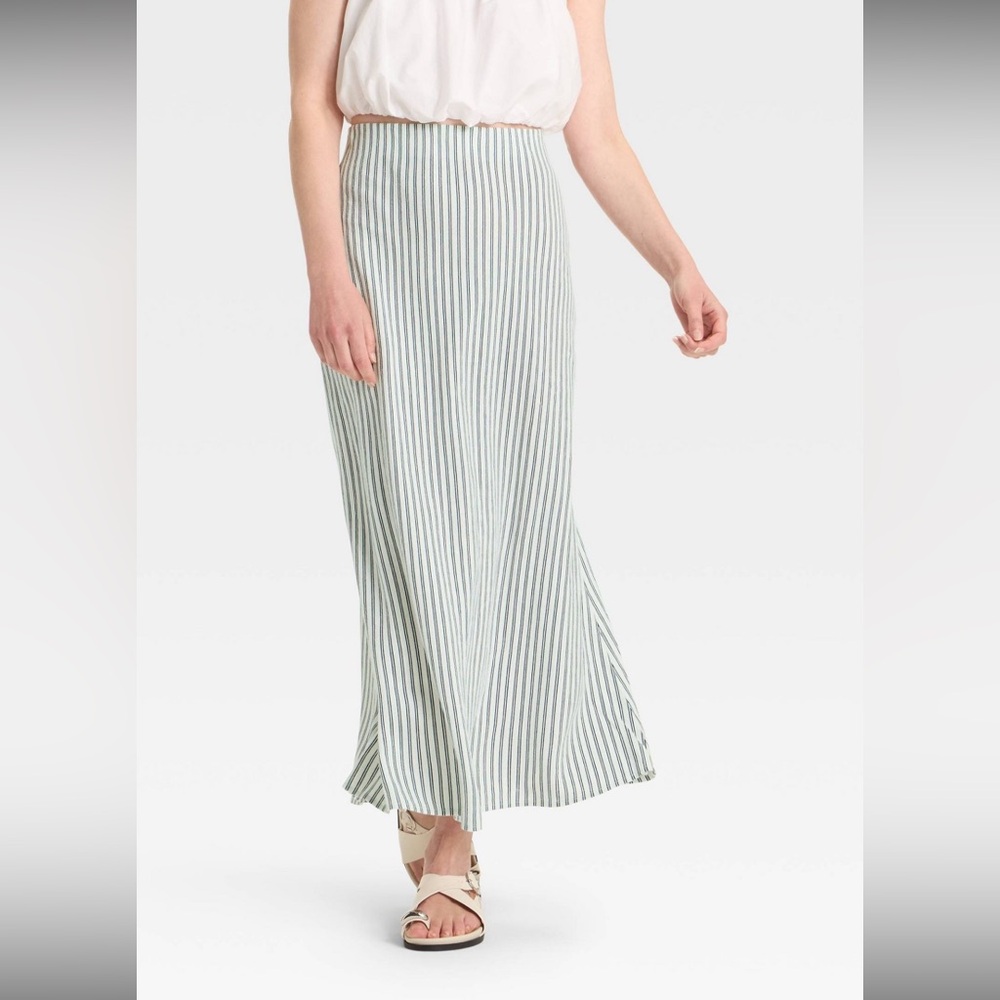 Linen Striped Maxi Skirt